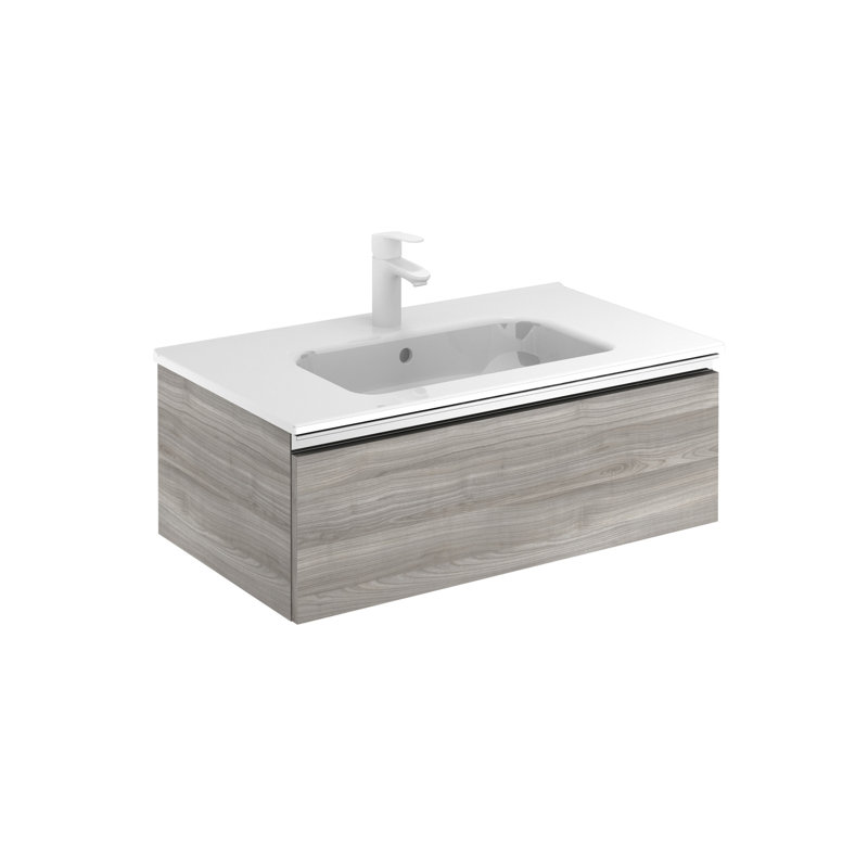 Junella 32'' Single Bathroom Vanity with Manufactured Wood Top, Sandy Gray