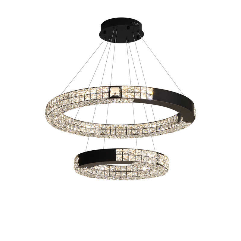 Luminaire en cristal noir à 2 anneaux DEL pour salon D32 "+ d20"