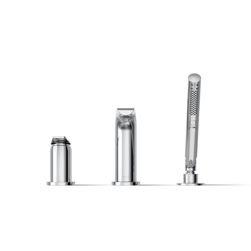 Avid Deck-Mount Bath Faucet With Handshower, Polished Chrome