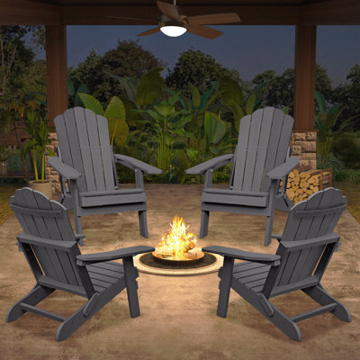 Chaise Adirondack réglable monobloc avec porte-gobelet, chaise tout temps pour terrasse (grise)