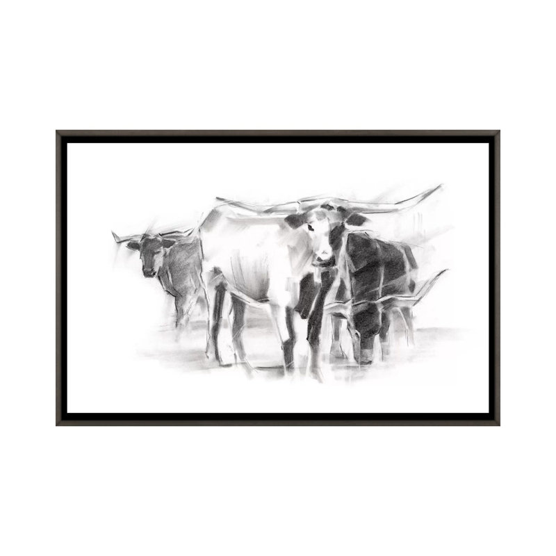Bétail contemporain II par Ethan Harper - reproduction d'art, H 26 po x l 40 po x 1,5 po, Toile avec cadre gris foncé