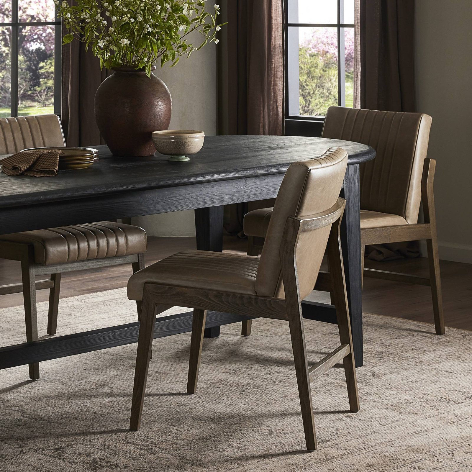 Stavros Leather Upholstered Side Chair, Sonoma Grey