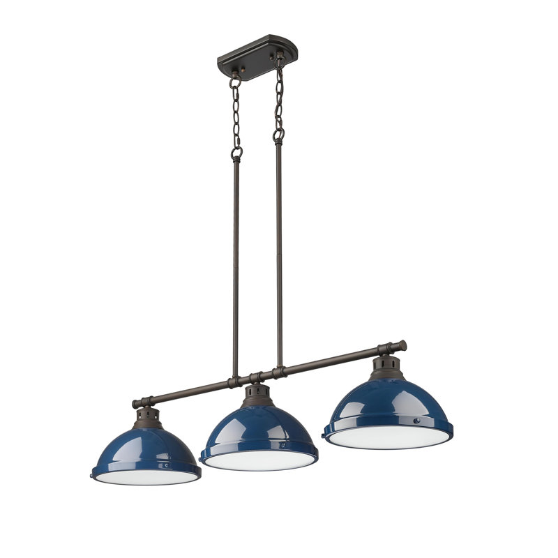 Laramy 3-Light Linear Pendant, Matte Navy, Rubbed Bronze