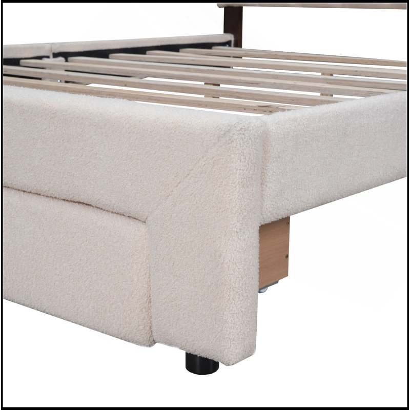 Grand lit plateforme tapissier Teddy, Beige