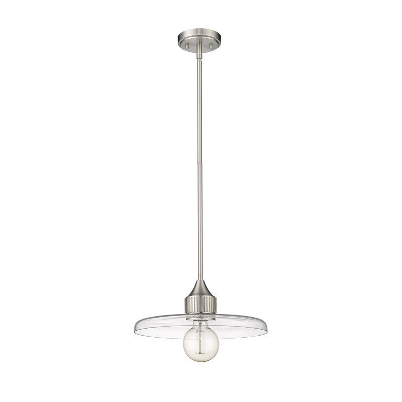 Luminaire suspendu géométrique unique à 1 lumière Jamyla, H 6,25 po x l 14 po x P 14 po, Transparent, Nickel brossé