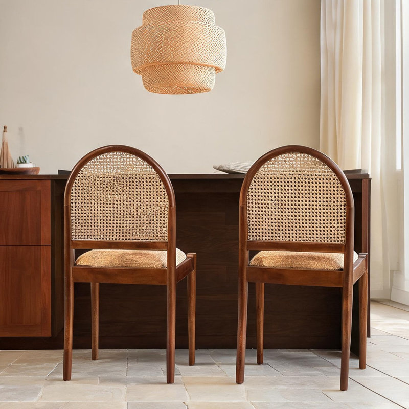 Ensemble de chaises de salle à manger Moreno en rotin naturel et bois d'acacia, H 34,46 po x l 18,3 po x P 20,69 po