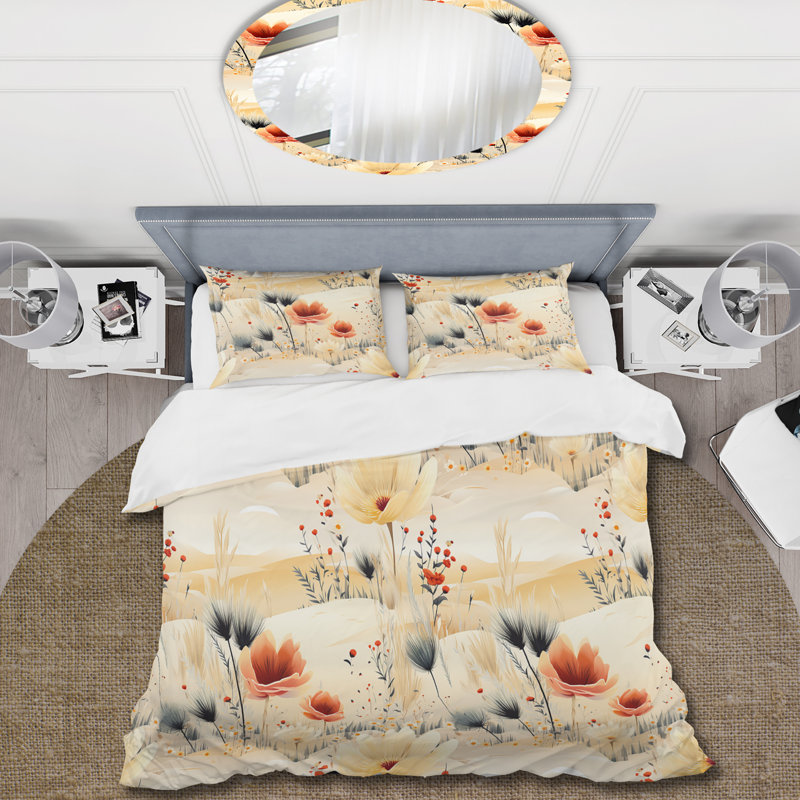 Ensemble de housse de couette Beige Meadow Flowers Boho, Housse de couette pour très grand lit et 2 très