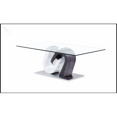 Stylish Modern Glass Top Coffee Table With Two-Tone Pedestal Base, For Contemporary Living Rooms And Entertaining Spaces.