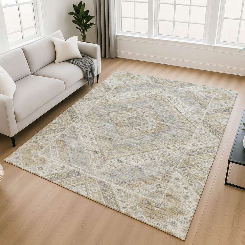 Premium Machine Washable Mayfield AMF2195 geometric Rug, Ivory, 5' x 7'6"