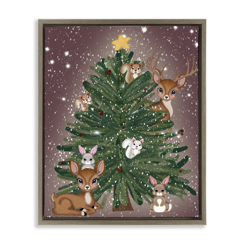 Cadre flottant Christmas Tree Fun Animals, design par Drew McInerney, Cadre flottant orme Montalcino, H 21 po x l 17 po