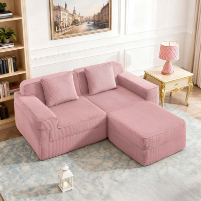 Canapé double 81 po en velours côtelé de style minimaliste moderne avec repose-pieds