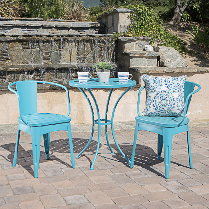 Compact 3-Piece Metal Bistro Set, Teal
