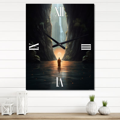 Buddhist Monk Meditating In Cave Lake - Meditation Wall Clock Oversized
