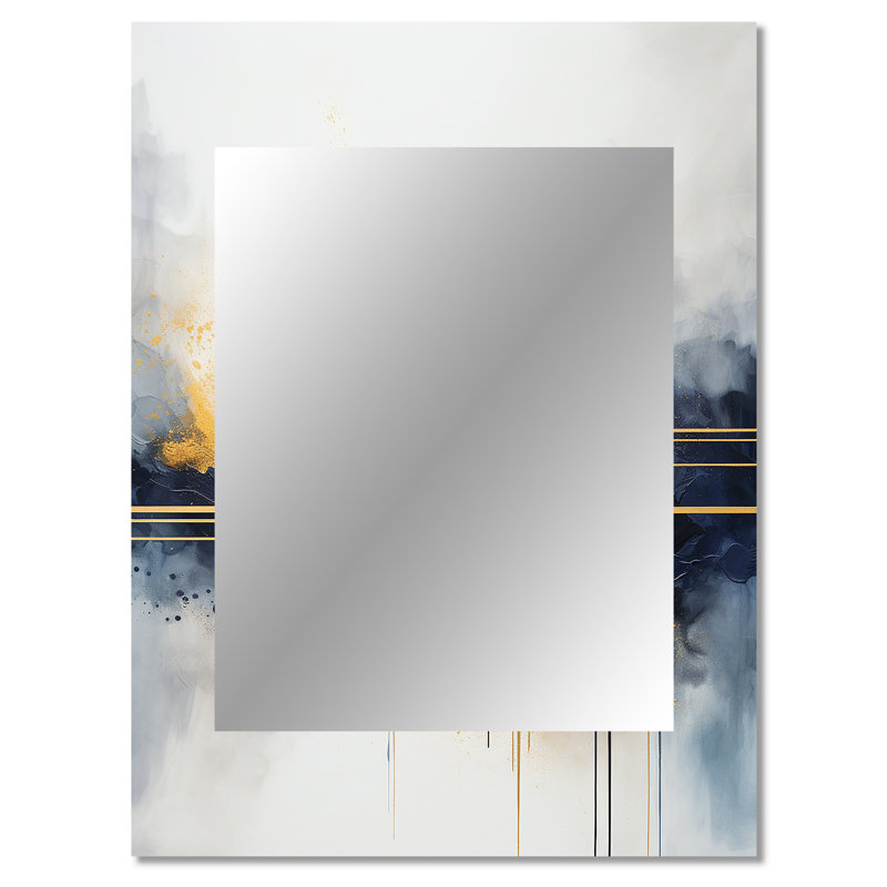 Blue and yellow fluid harmony painting III - Abstract Painting Large Mirror, Blue Unique Wall Mirror Decor, Printed Metal Art