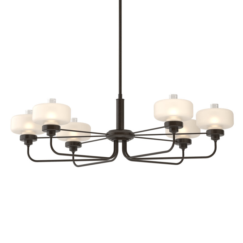 Nola 6 - Light Unique/Statement Classic/Traditional Chandelier, Frost Glass with Clear, Oil Rubbed Bronze, 18.3" - 60.3"