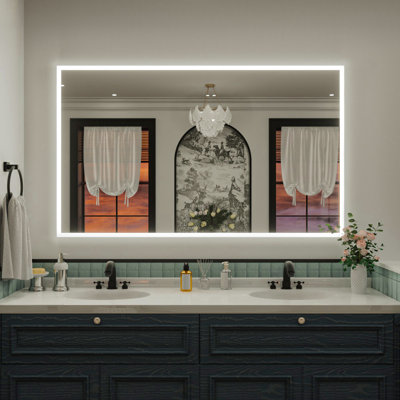Bathroom Vanity Mirror LED Lights Anti-Fog Wall Mirror 3 Colors Dimmable