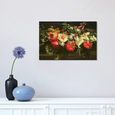 Still Life With Roses, Lilies And Other Flowers by Rachel Ruysch - Wrapped Canvas Print