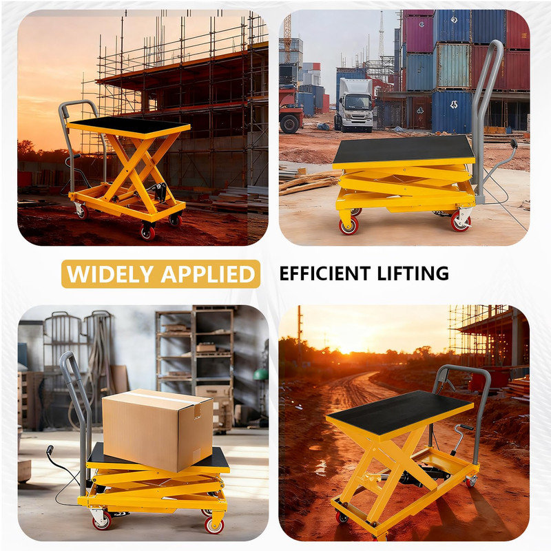 Chariot de table d'une capacité de 330 lb, ciseaux simples, hauteur de levage de 28,5 po avec plateforme antidérapante, Jaune