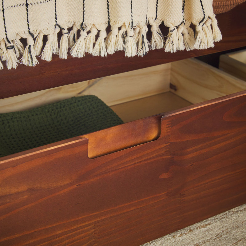 Grand lit de rangement Mid-Century en bois massif avec 2 tiroirs , Noyer