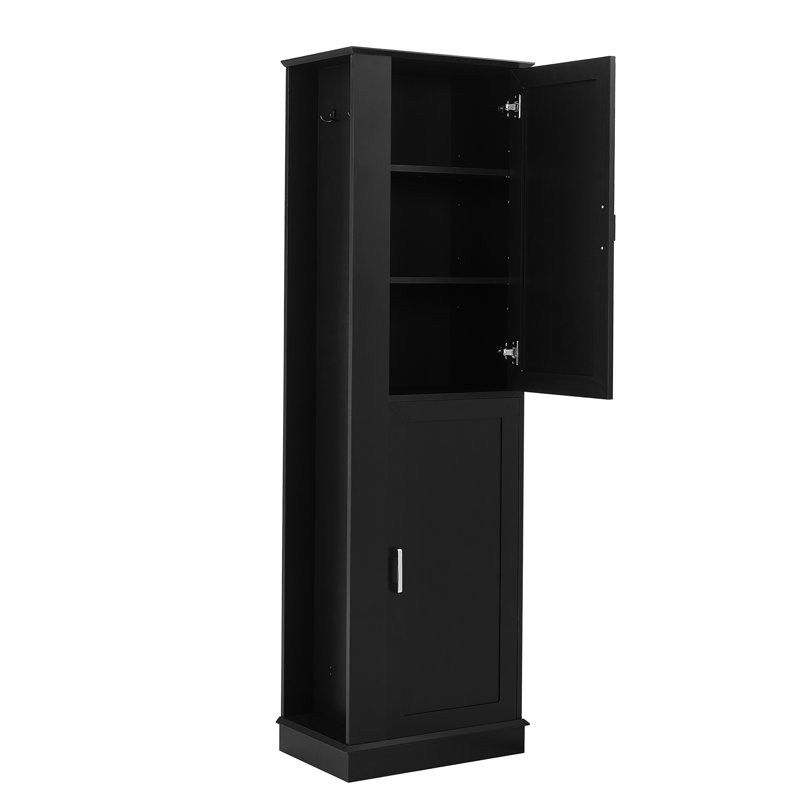 Freestanding Floor Accent Space-Saving Bathroom Cabinet With Adjustable Shelf, Black