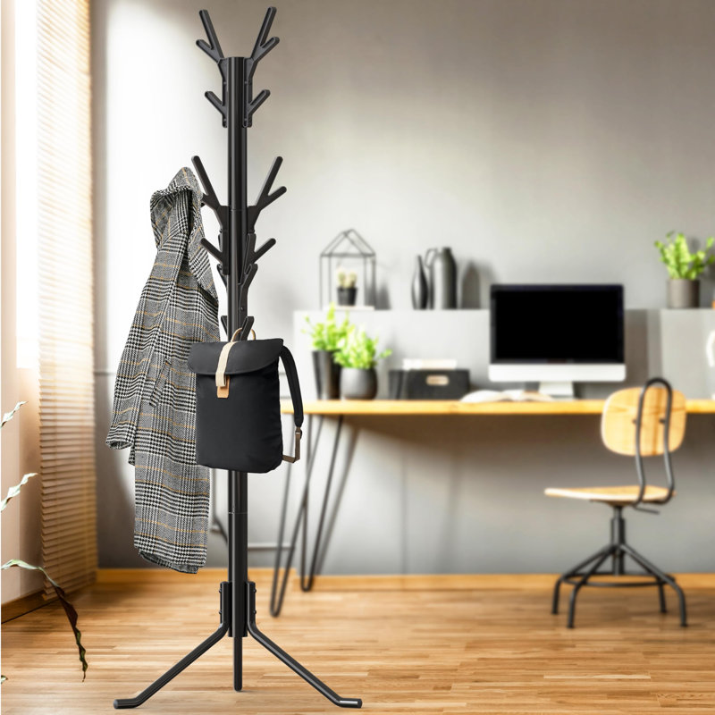Standing Coat And Hat Hanger Organizer Tree Shaped Rack For Entryway, Bedroom, And Hallway, 18 Hooks, Black