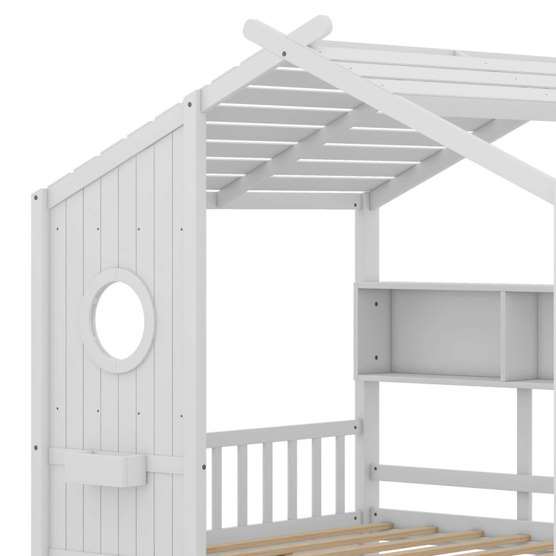 Lit maison en bois Lompico, Blanc, Double