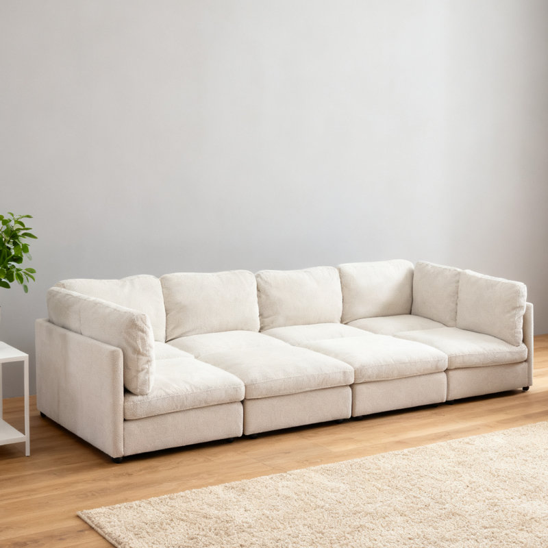 8 Piece Modular Sectional Sofa, Beige Polyester Blend