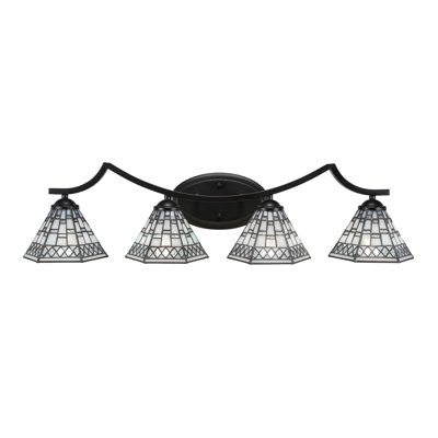 Alissha 4 Light Bath Bar Shown In Matte Black Finish With 7" Pewter Art Glass