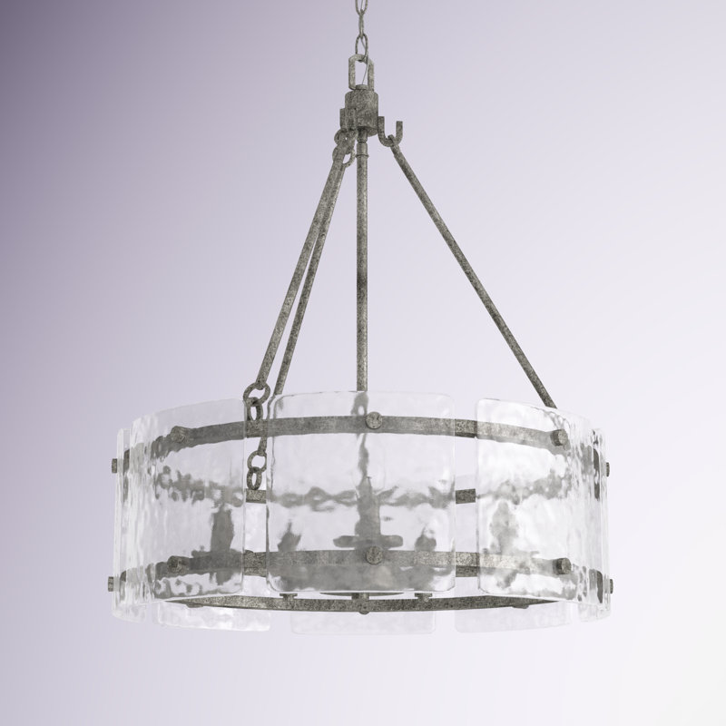Lustre à abat-jour cylindrique unique et remarquable à 5 lumières Ferris