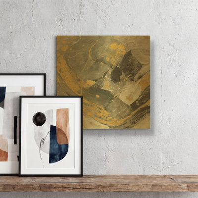 «Arroyo Gold and Black» par Albena Hristova, art mural en métal doré, 12 po x 12 po