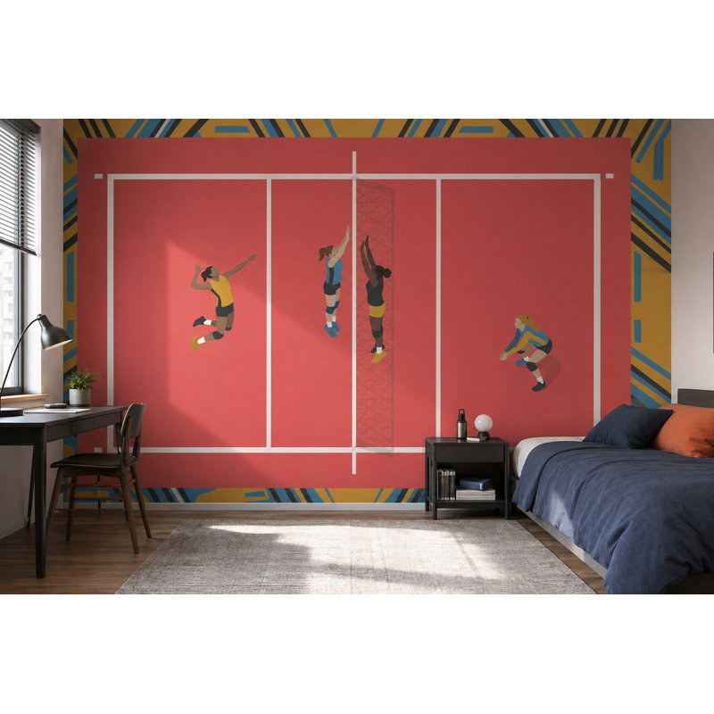 Panneau de Volleyball Court Sports Illustration, 200 po x 120 po, Non tissé