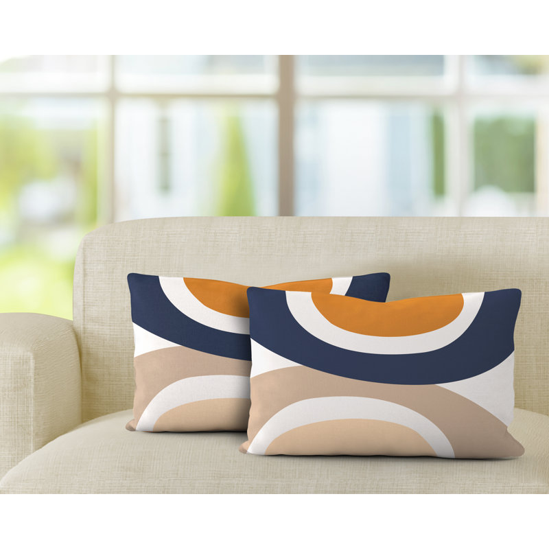 Housse et insert de coussin rectangulaire en polyester pour l'intérieur et l'extérieur, Orange / bleu marine / beige