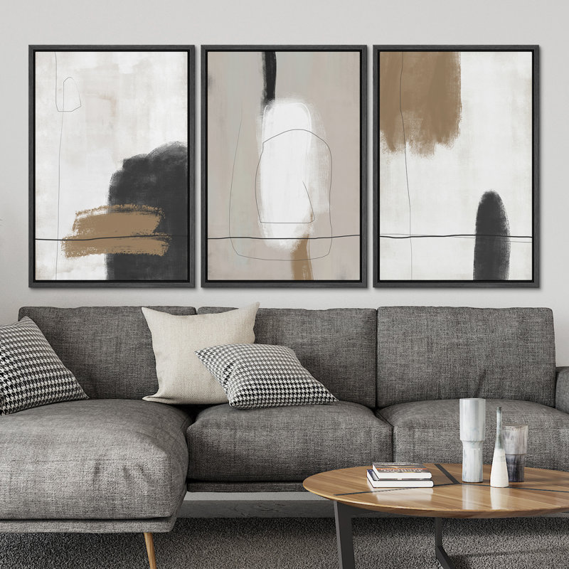 Grunge Brown Gray Paint Abstract Modern Rustic Nordic Home Decor - Framed Canvas Print Wall Art Work, 72" W x 36" H