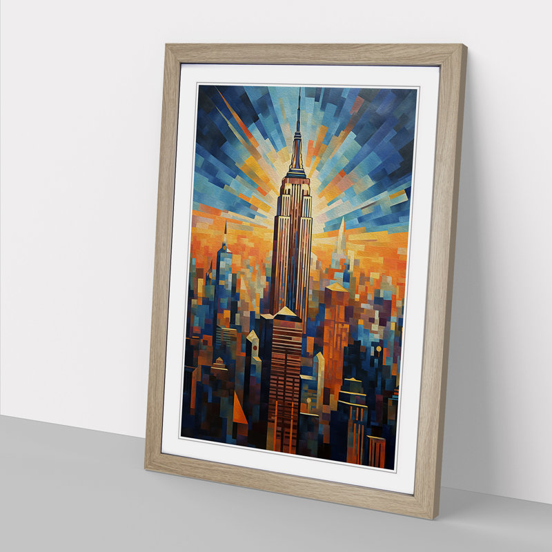 Empire State Building Expressionism - Single Picture Frame Print on Wood, Oak, 46cm H x 34cm W x 2cm D