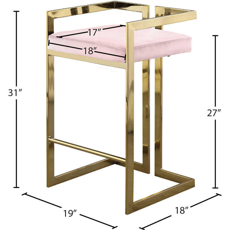 Tabouret de comptoir 27 po Isam, Or, Velours rose
