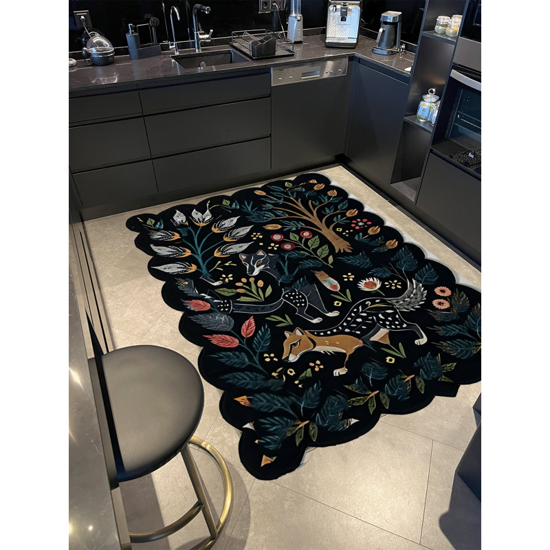 Tapis décoratif moderne à motif d'arbres, de fleurs et de tigres Shape Collection, Rectangle 3 pi 11,24 po x 5 pi 10,87 po