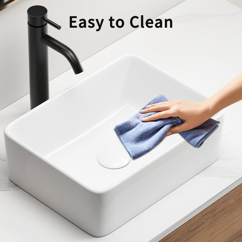 Lavabo vasque rectangulaire, drain de salle de bain 1 - 3/4 po blanc, matériau de bassin en céramique anti-ébréchure