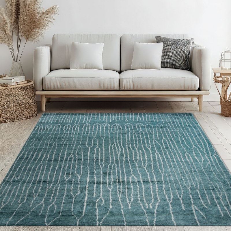Magnifique tapis vert en laine noué à la main Celia, Rectangulaire 8 pi x 10 pi