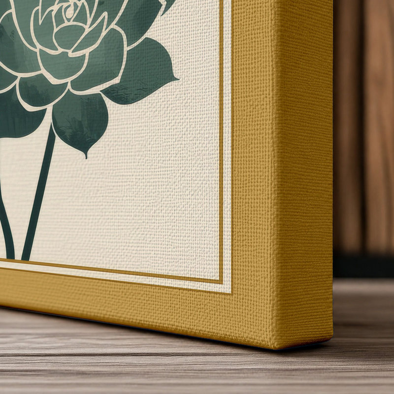 Layered Lotus Blooms Botanical - Wrapped Canvas, 18x12 - 45.7 x 30.5 cm, Ochre Border