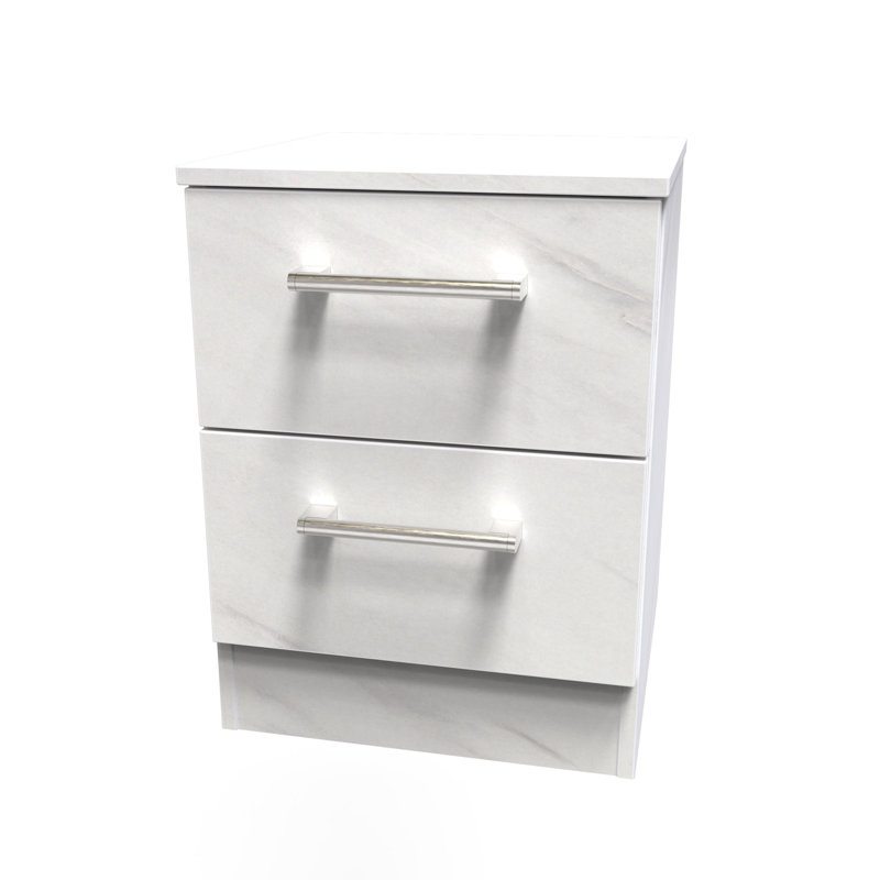 Fully Assembled Lebling 2 DrawerÂ Bedside Table, White Marble