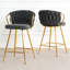 Chaise de bar moderne et moderne avec tabourets hauts et pattes plaquées or pour salle à manger en lin gris foncé