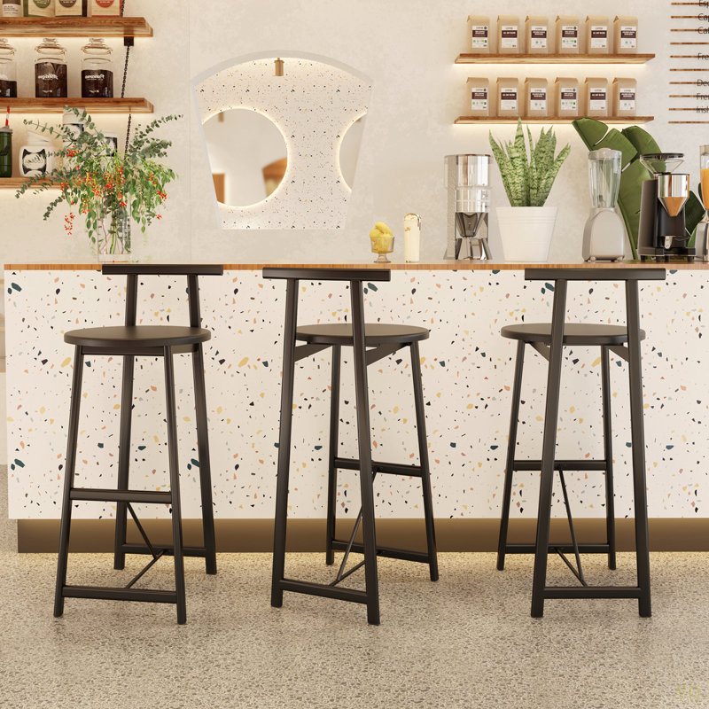 Ensemble de 3 tabourets de bar 27 "H 27" avec repose-pieds et chaises de cuisine modernes pour comptoir, Noir