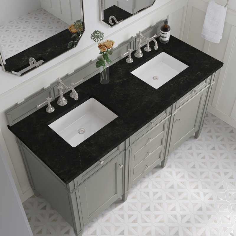 Dussault 60" Double Bathroom Vanity Set, Urban Gray, Phantome Eclos, 8" Widespread