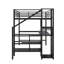 Lit mezzanine double en métal avec bureau, escalier de rangement, lumière DEL et petite armoire