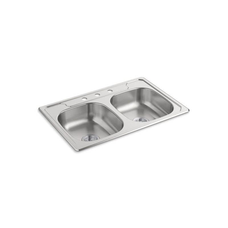 Middleton 33'' L Stainless Steel Drop-In Double Basin Kitchen Sink, 3 holes