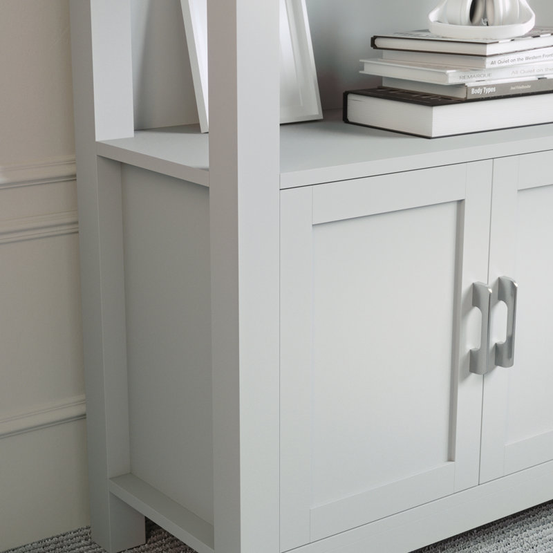 Martha Stewart Hutton 4 Tier Shaker Style Bookcase with Cabinet, Gray/Brushed Nickel