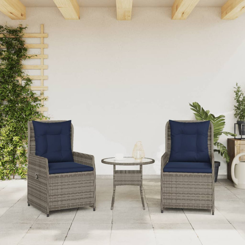  Chaise de patio inclinable en PE rotin gris avec pieds réglables standard, Marine, Gris