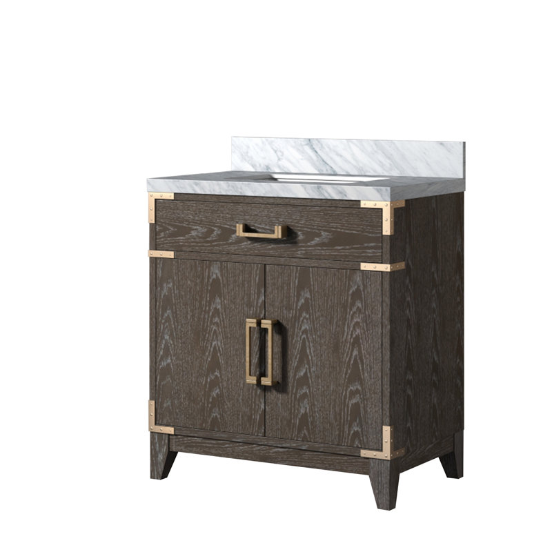Harbor Single Bath Vanity, Brown Oak, White Quartz, 30"