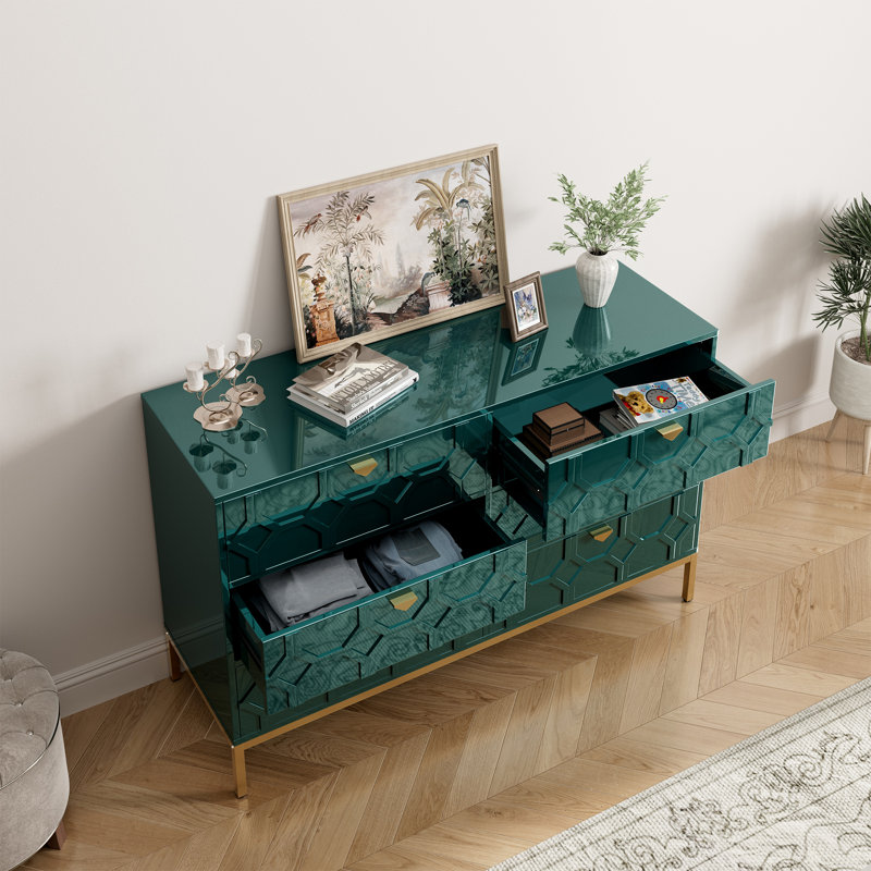 Commode décorative 6 tiroirs Bailes Iron, Vert