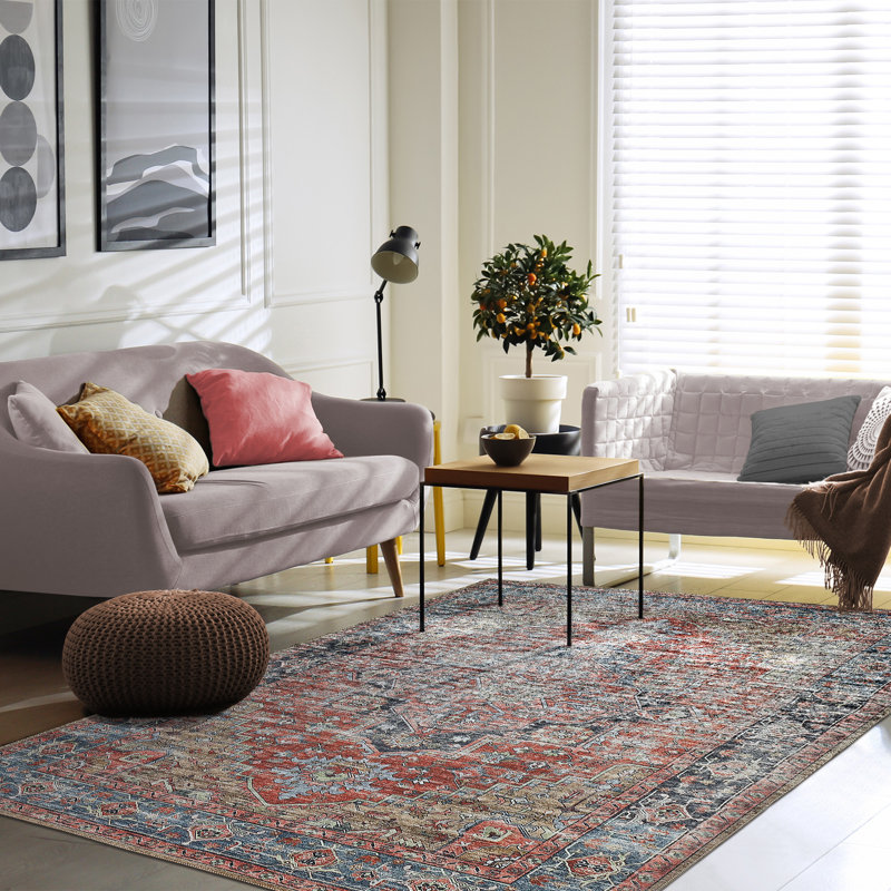 Tapis oriental vieilli 4 pi x 6 pi résistant aux taches